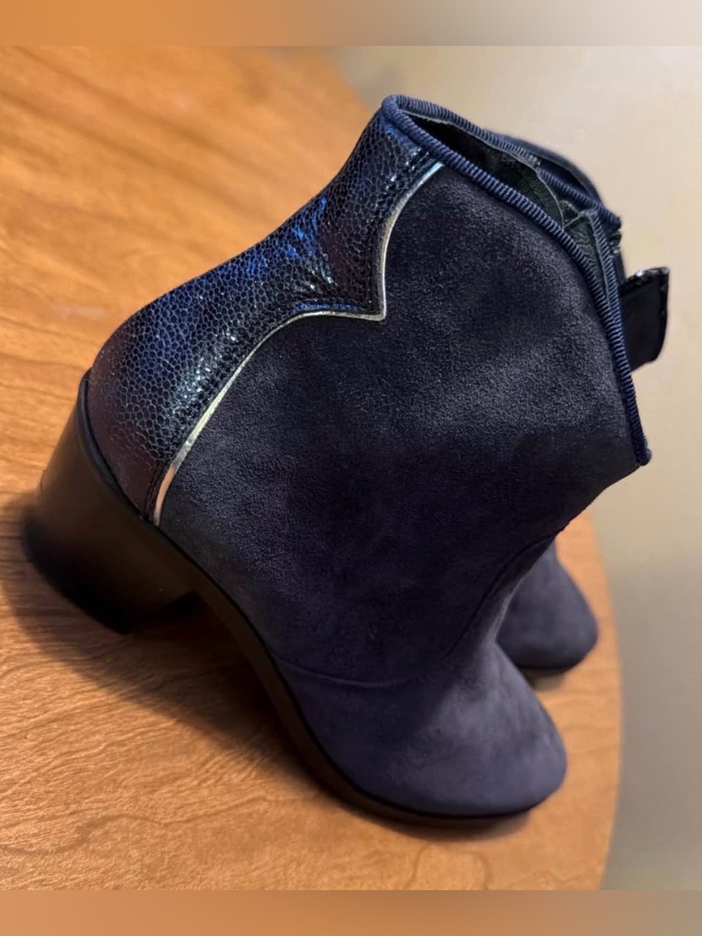 kanna Navy Suede Ankle Boots with Textured Heel Accent